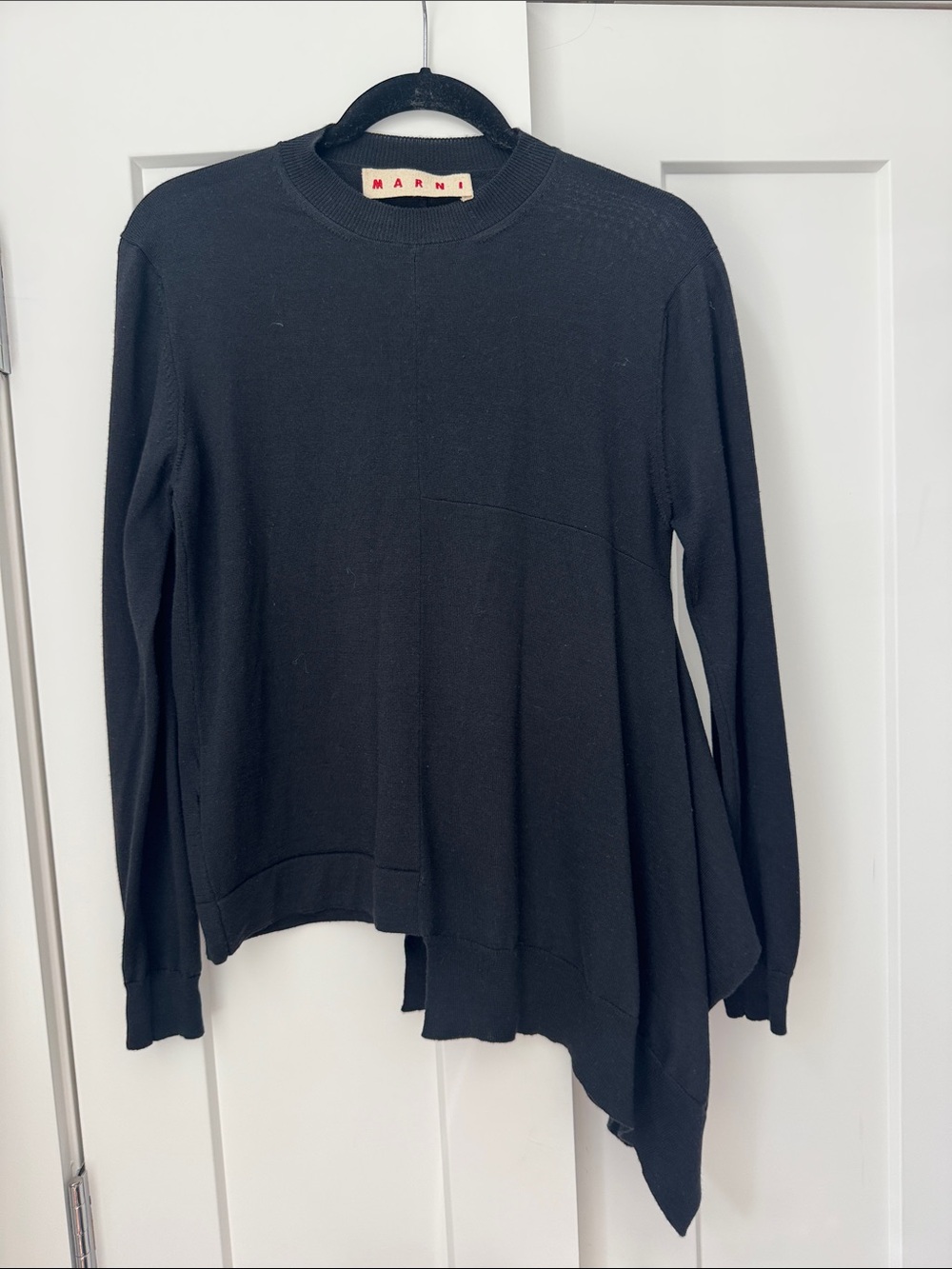 Marni Black Asymmetric Hem Long-Sleeve Sweater